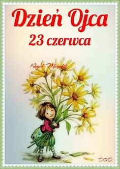 Dziewczynka z żółtym bukietem kwiatów Dzień Ojca